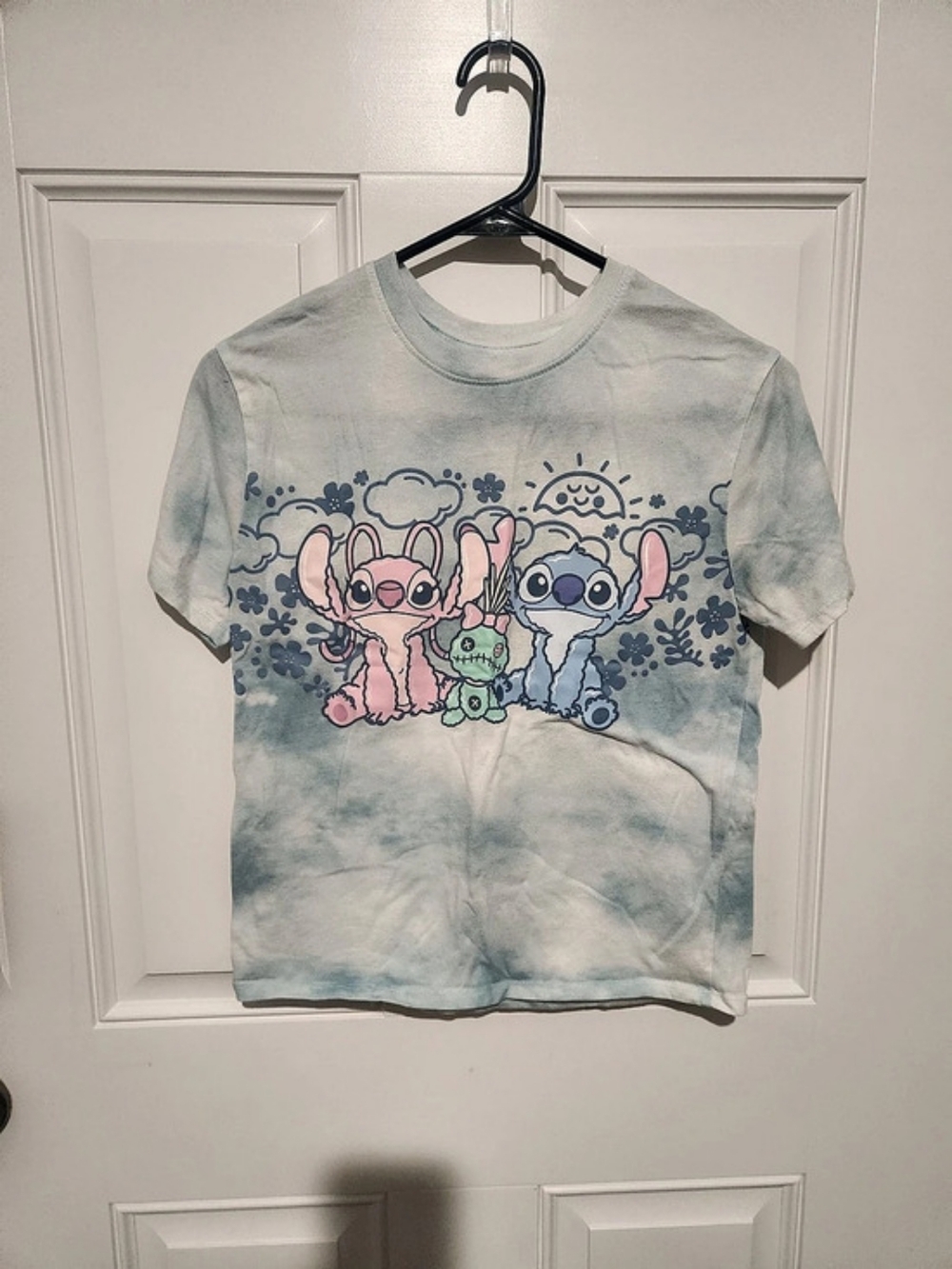 Disney Stitch Unisex Kids Blue/White Cotton Blend Graphic Tee Crew Neck Size L